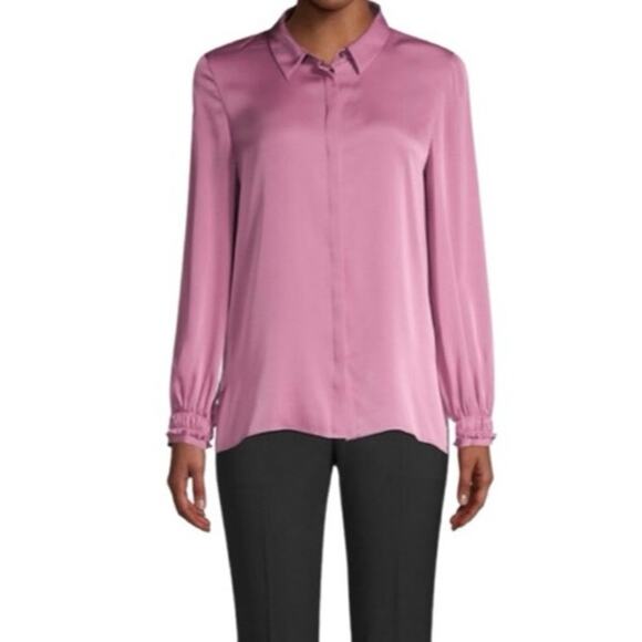 Kobi Halperin Mauve Size M Silk Collared Blouse Ruched Cuff Career Work Wear - Picture 3 of 10
